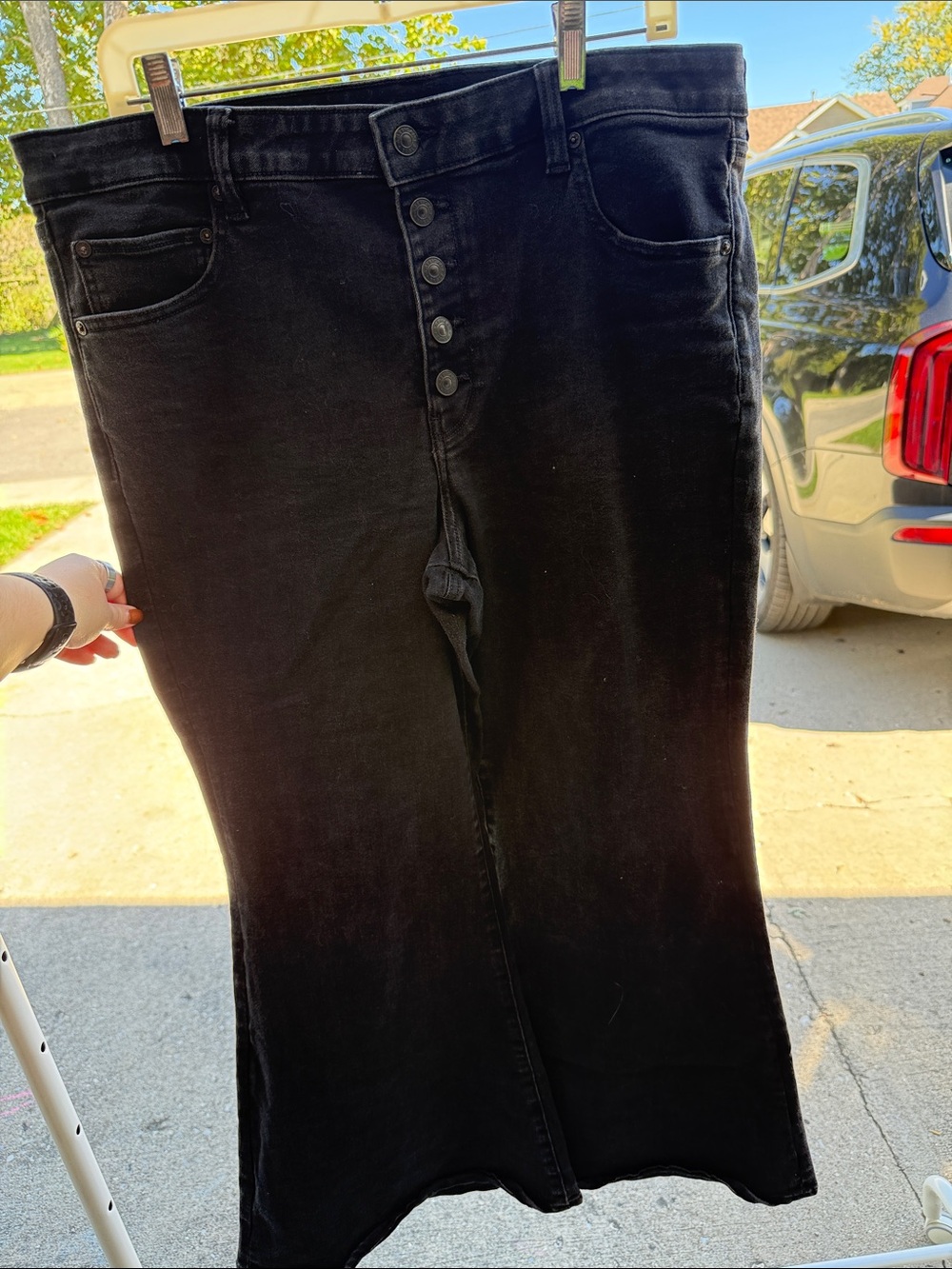 American Eagle Outfitters Black High-Rise Flare Jeans with Button Fly